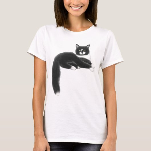 Felix黒く及び白い猫によって合われるワイシャツ Tシャツ (正面)