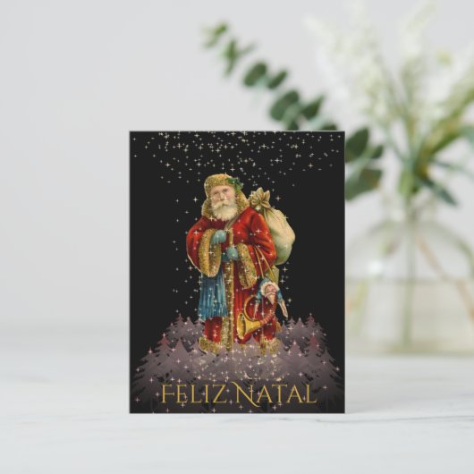 Feliz出生のブラジルのクリスマスのヴィンテージのサンタの星 シーズンポストカード (スタンド正面)