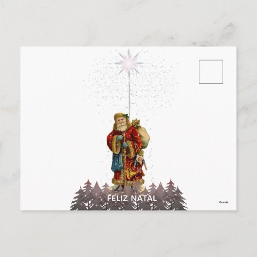 Feliz出生のブラジルのクリスマスのヴィンテージのサンタの星 シーズンポストカード (裏面)