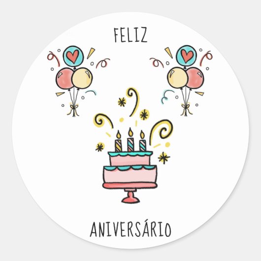 Feliz Aniversário | Happy Birthday ラウンドシール (正面)