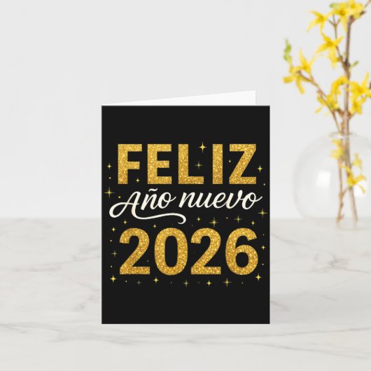 Feliz Año Nuevo 2026 New Year Spanish Fiesta Firew カード (黄色い花)