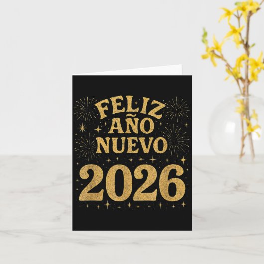 Feliz Año Nuevo 2026 Spanish Fireworks New Year Fi カード (黄色い花)