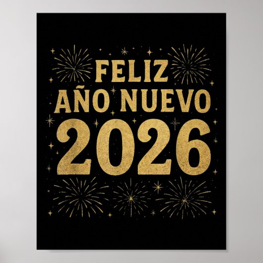 Feliz Año Nuevo 2026 Spanish New Year Gold Firewor ポスター (正面)