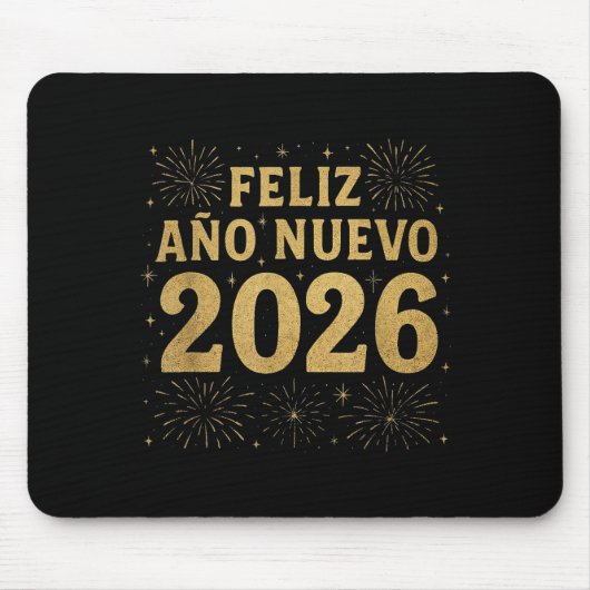 Feliz Año Nuevo 2026 Spanish New Year Gold Firewor マウスパッド (正面)