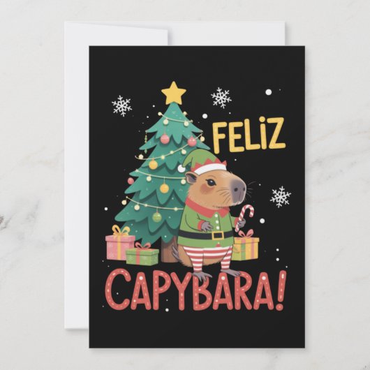 Feliz Capybara Elf Xmas Christmas Tree  招待状 (正面)