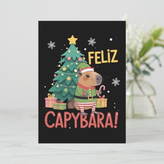 Feliz Capybara Elf Xmas Christmas Tree  招待状 (スタンド正面)