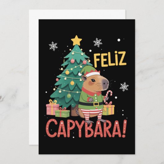 Feliz Capybara Elf Xmas Christmas Tree  招待状 (正面/裏面)