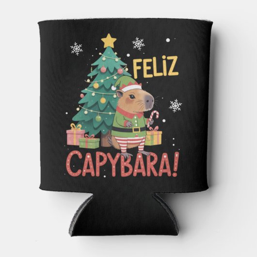 Feliz Capybara Elf Xmas Christmas Tree  缶クーラー (正面)