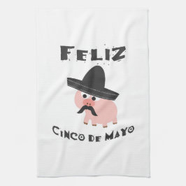 Feliz Cinco Deメーヨー-ブタ キッチンタオル