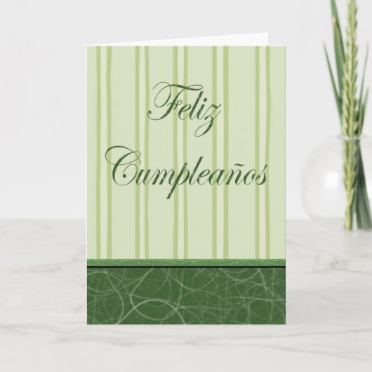 Feliz Cumpleañosのスペインのな誕生日の緑のストライブ柄 カード (正面)