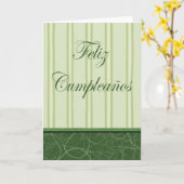Feliz Cumpleañosのスペインのな誕生日の緑のストライブ柄 カード (黄色い花)