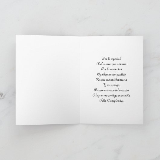 Feliz Cumpleañosのqueridaのhermana カード (内部)