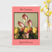 Feliz Cumpleañosのqueridaのhermana カード (黄色い花)