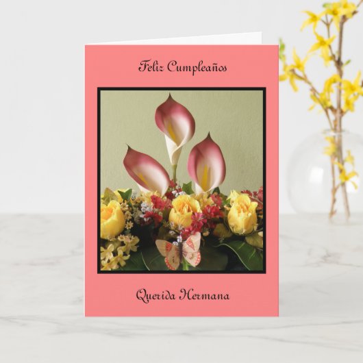 Feliz Cumpleañosのqueridaのhermana カード (黄色い花)