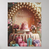 “Feliz Cumpleaños” エレガントなピンクとゴールドの誕生日 ポスター (正面)