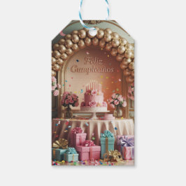 “Feliz Cumpleaños” Elegant Pink & Gold Birthday  ギフトタグ