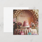 “Feliz Cumpleaños” Elegant Pink & Gold Birthday  招待状 (正面/裏面)