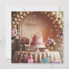 “Feliz Cumpleaños” Elegant Pink & Gold Birthday  招待状