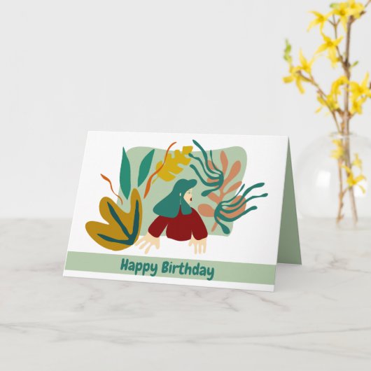 Feliz cumpleaños mujer con hojas matisse. カード (黄色い花)