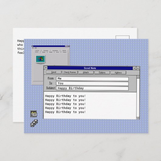 Feliz Cumpleaños Tema Personalizado de Windows 95  ポストカード (正面/裏面)