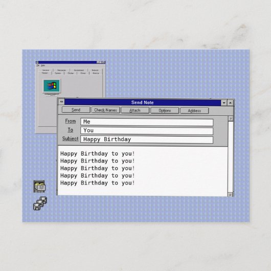 Feliz Cumpleaños Tema Personalizado de Windows 95  ポストカード (正面)