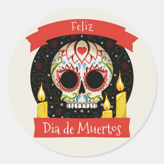 Feliz Dia de Muertos | Day of the Dead ラウンドシール (正面)