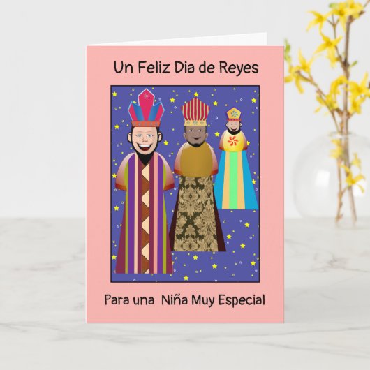 Feliz Dia Reyes Mago  Niña カード (黄色い花)