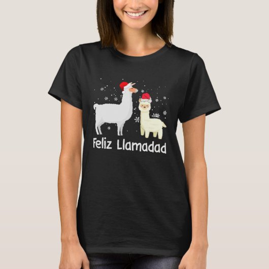 Feliz Llamadad Santa Llama Fleece Navidad Alpaca C Tシャツ (正面)