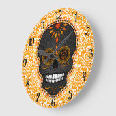 Feliz Muertos -幸せな砂糖のスカルの柱時計 ラージ壁時計 (傾斜)