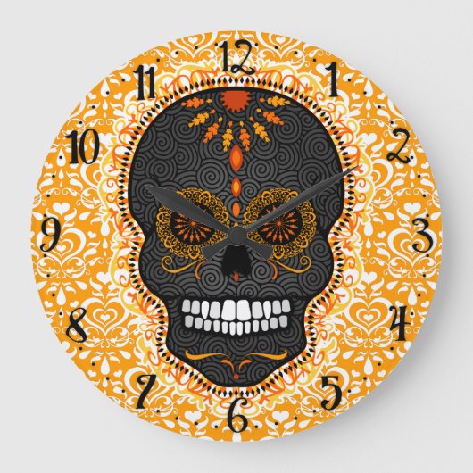 Feliz Muertos -幸せな砂糖のスカルの柱時計 ラージ壁時計 (正面)