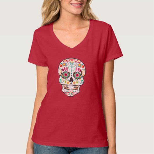 Feliz Muertos -幸せな砂糖のスカルのTシャツ Tシャツ (正面)