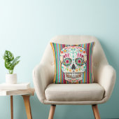 Feliz Muertos -砂糖のスカル及びストライプな装飾用クッション クッション (椅子)