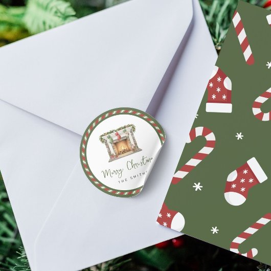 Feliz Natal - Lareira de Natal Aquarela ラウンドシール