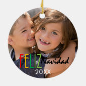 Feliz Navidadのカラフルな写真のクリスマスのオーナメント セラミックオーナメント (裏面)