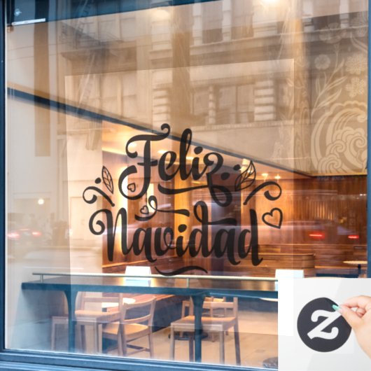 Feliz Navidadのショップフロントがお客様に挨拶 ウィンドウサイン (カフェ窓)