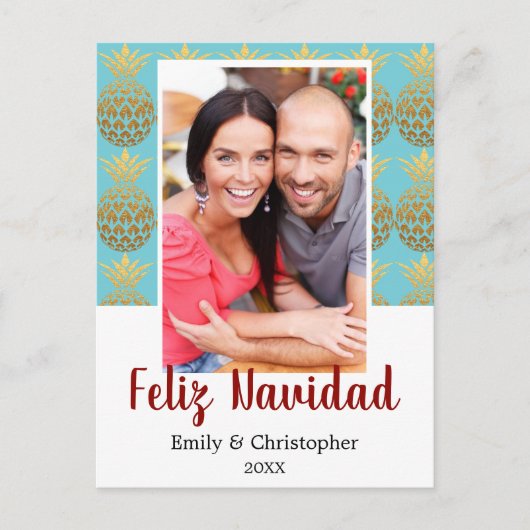 Feliz Navidadのパイナップル休日の写真カード シーズンポストカード (正面)