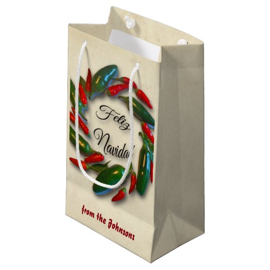 Feliz Navidadのメキシココショウのリースのクリスマス スモールペーパーバッグ (正面アングル)