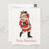 Feliz Navidadのヴィンテージの赤いサンタのスケートで滑るのスペイン語 シーズンポストカード (正面/裏面)