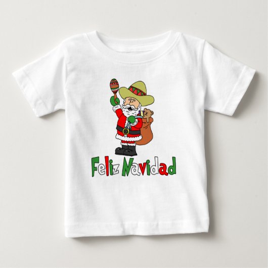 Feliz Navidadの漫画のサンタのソンブレロMaracas ベビーTシャツ (正面)