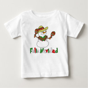 Feliz Navidadの漫画の雪だるまのソンブレロMaracas ベビーTシャツ