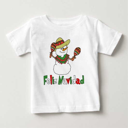 Feliz Navidadの漫画の雪だるまのソンブレロMaracas ベビーTシャツ (正面)