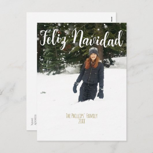 FELIZ NAVIDADの白いタイプカスタムな休日の写真 シーズンポストカード (正面/裏面)