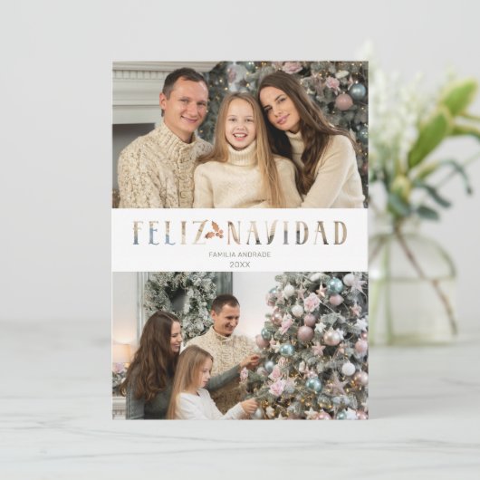 Feliz Navidadカットスペインの紙効果写真 シーズンカード (スタンド正面)