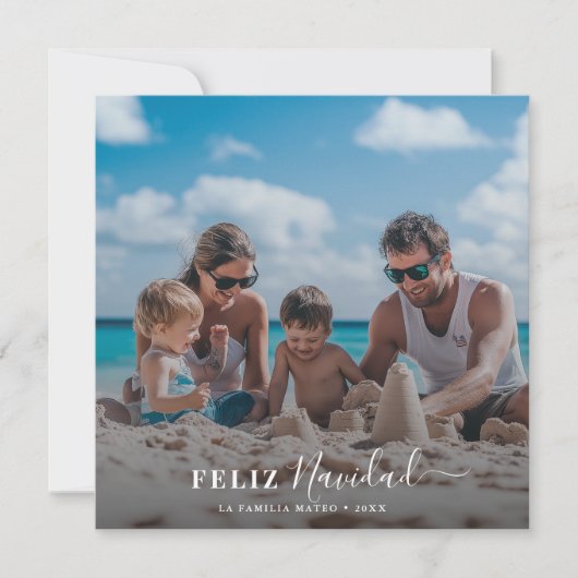 Feliz Navidadクリスマススペインのファミリービーチ写真 シーズンカード (正面)