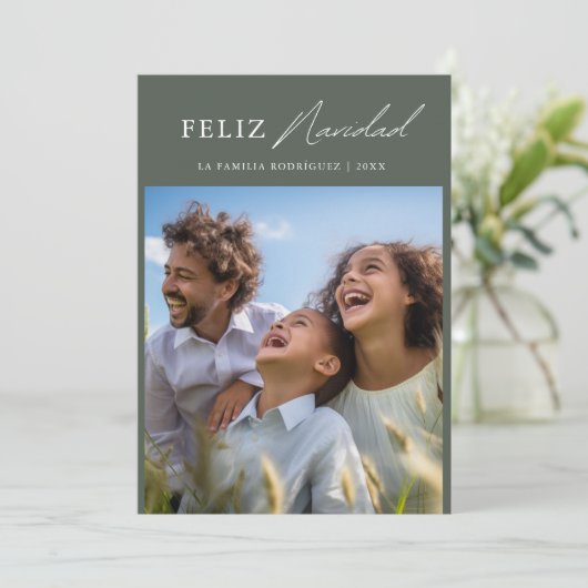Feliz Navidadスペインのクリスマスおもしろい家族の写真 シーズンカード (スタンド正面)