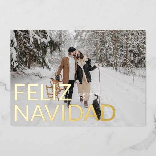 Feliz Navidadミニマエレガントリスト写真 箔シーズンカード (正面)