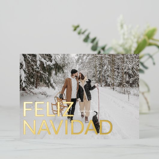 Feliz Navidadミニマエレガントリスト写真 箔シーズンカード (立ち正面)