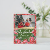 Feliz Navidad家族の写真水彩ポインセチア シーズンポストカード (スタンド正面)