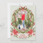 Feliz Navidad水彩フローラボウファミリーフォト シーズンカード (正面)