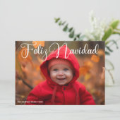 Feliz Navidad白いスクリプト写真クリスマススペインの シーズンカード (スタンド正面)